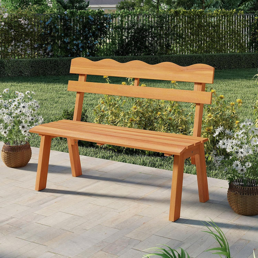 Tangkula Acacia Wood Outdoor Bench with Backrest, 2-Person Patio Garden Bench...
