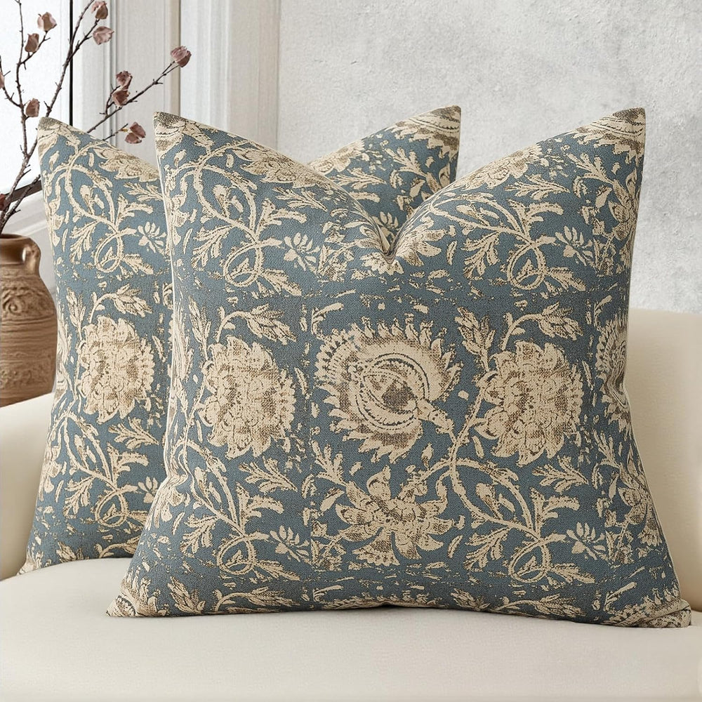 Vintage Floral Print Throw Pillow Covers 26x26 Set of 2 Neutral Modern Farmho...