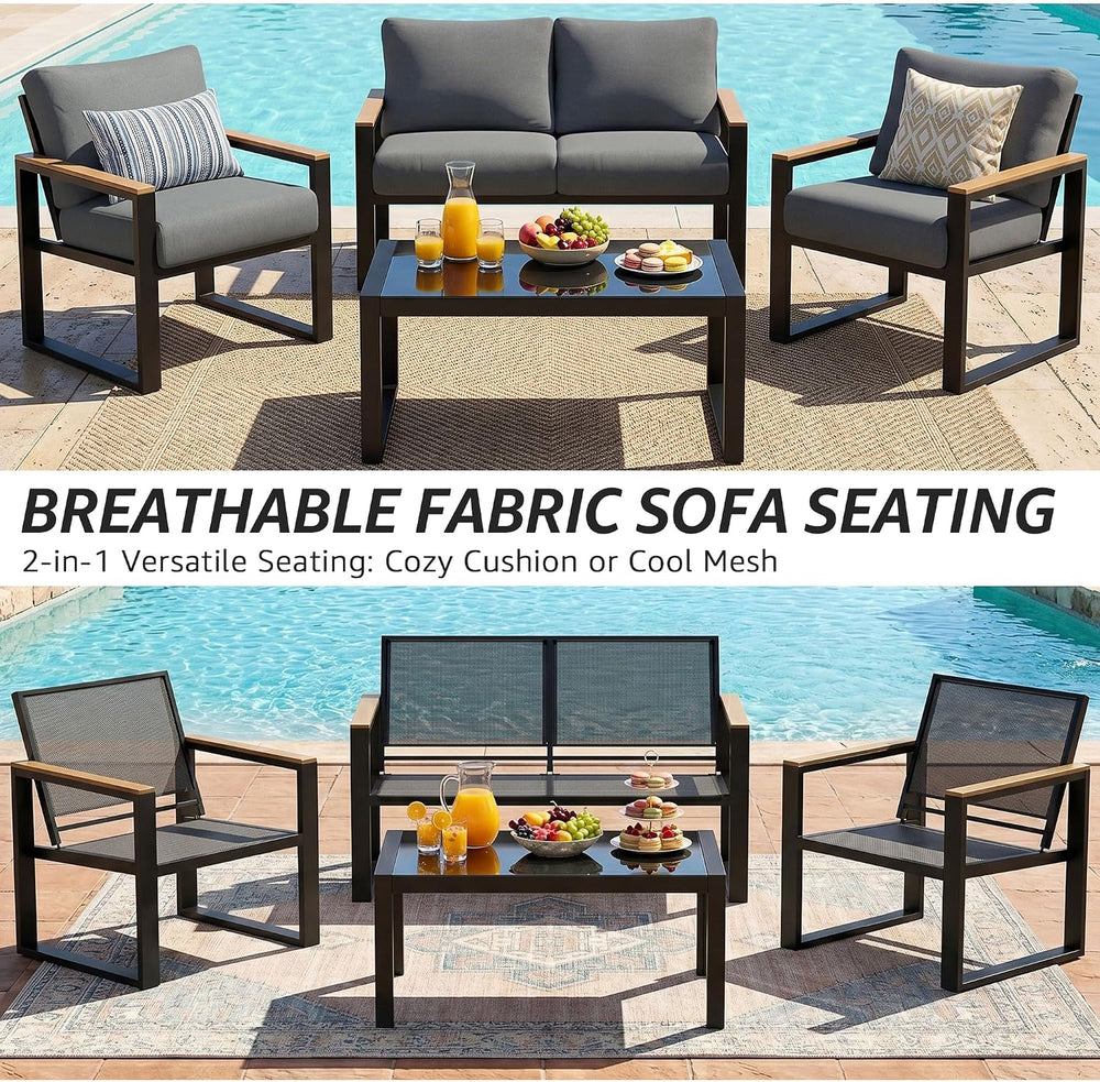 NATURAL EXPRESSIONS 4 Pieces Patio Furniture Sets, Modern Metal Patio Set