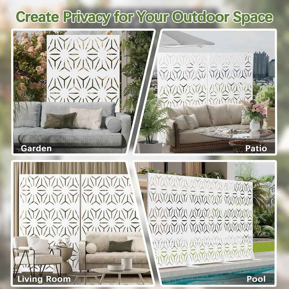 Cofar Metal Privacy Screen Outdoor 72" H×44" W -White Freestanding ...