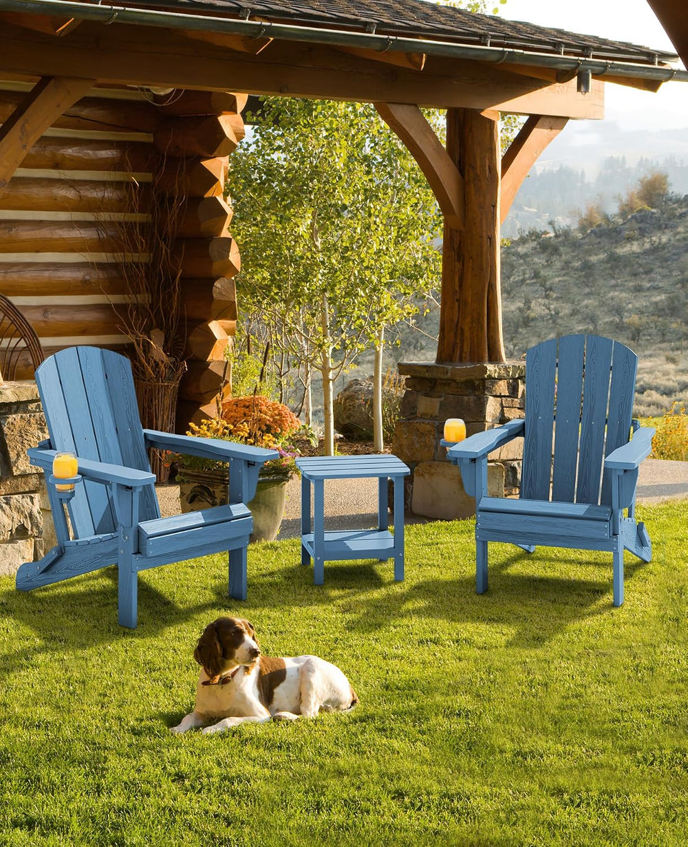 SERWALL Folding Adjustable Adirondack Chair with Cup Holder, Blue