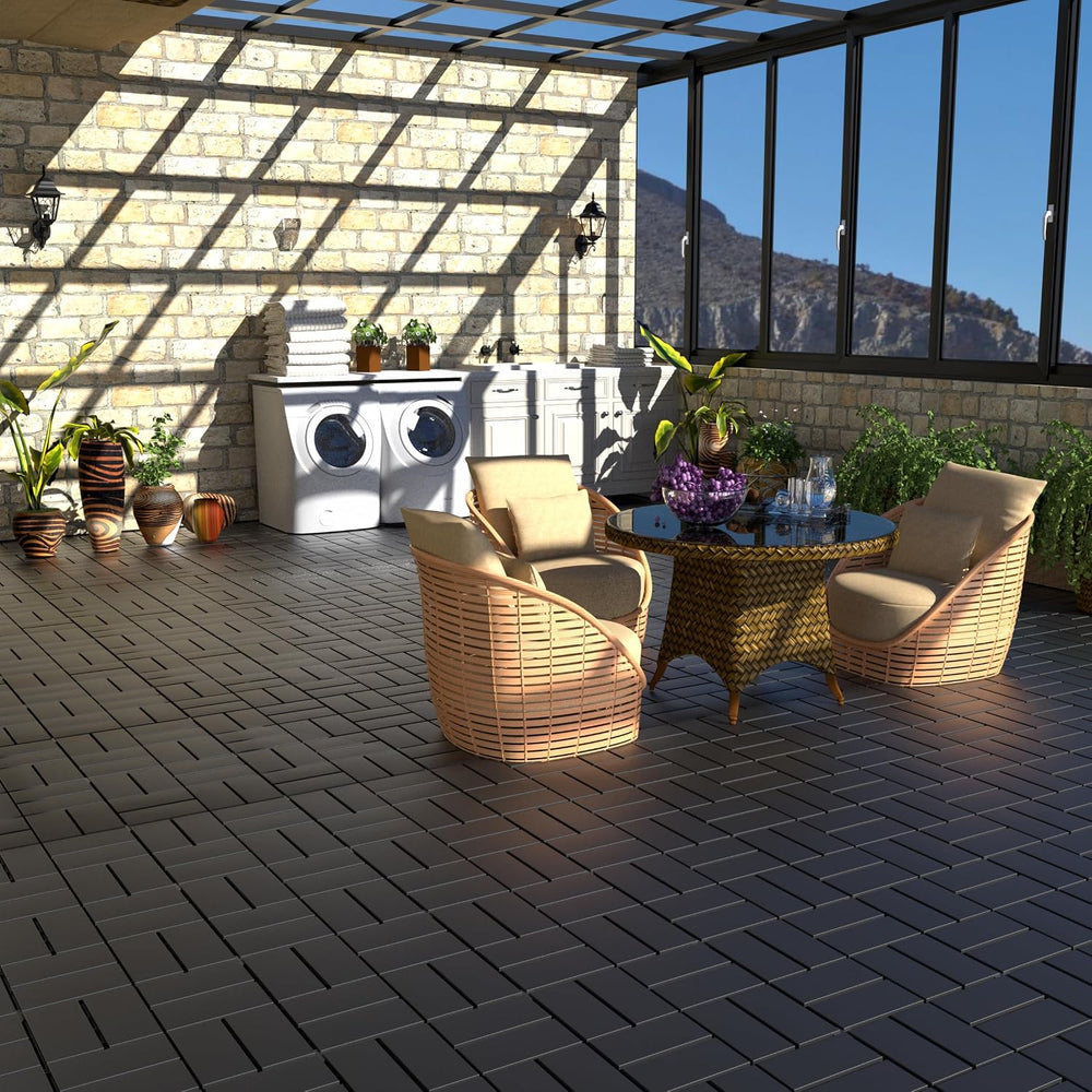44 Sq. ft Plastic Interlocking Deck Tiles, ACIDBOLT 44 PCS 12" x 12"...