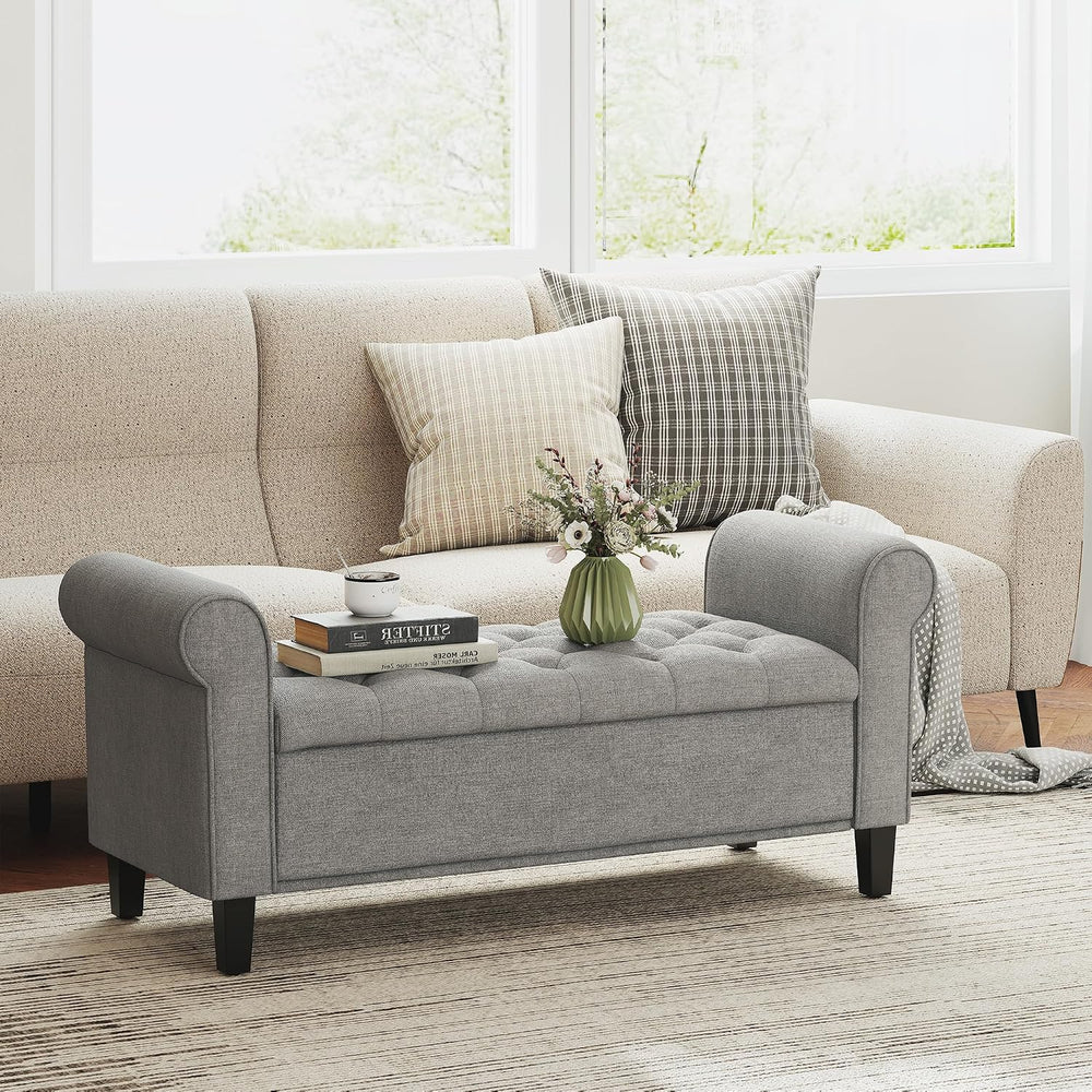 HOMCOM Storage Ottoman Bench 50" with Lift Top Lid, Light Gray