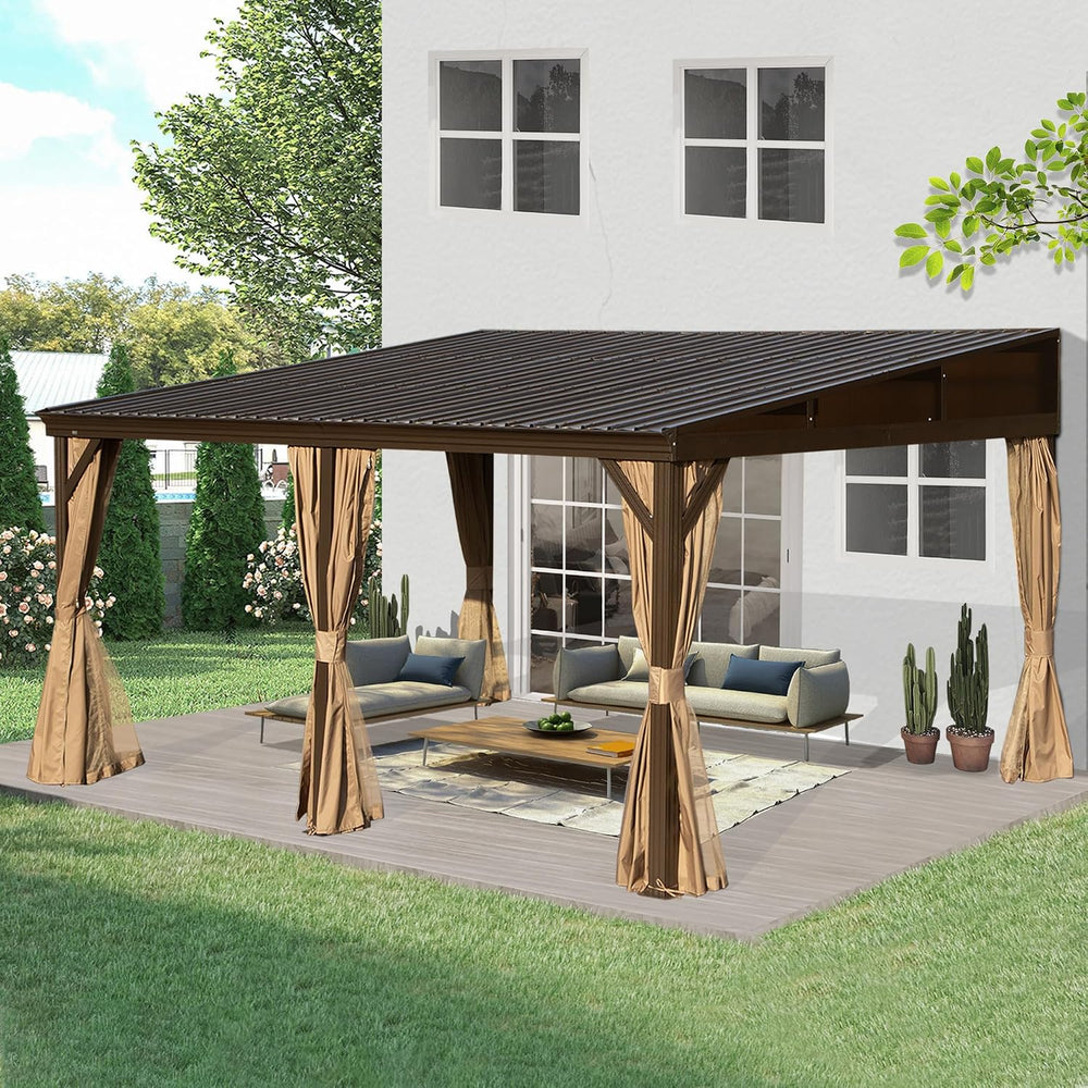 Domi 12x16FT Lean to Gazebo, Hardtop Wall Mounted Gazebo with Sloping Galvani...