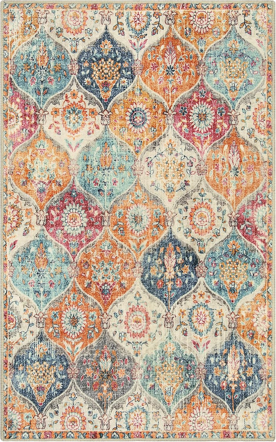 Lahome Moroccan 5x8 Area Rug, Ultra-Thin Washable Rugs for Living Room Bedroo...