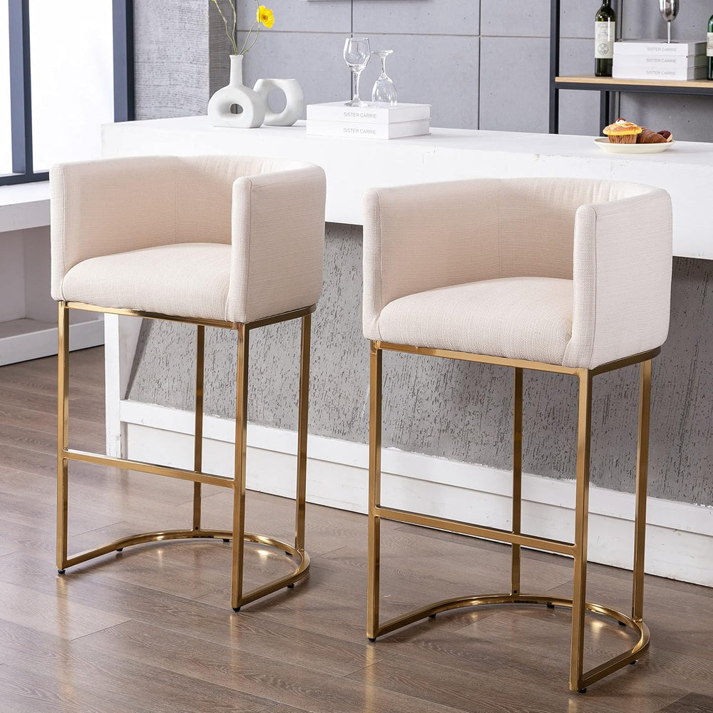 RIVOVA Contemporary Cream Linen Bar Stool, 32" Upholstered Fabric Counte...
