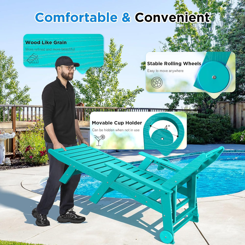 nalone Outdoor Chaise Lounge Chair Set of 2 with Wheels & Cup Holder, HDP...
