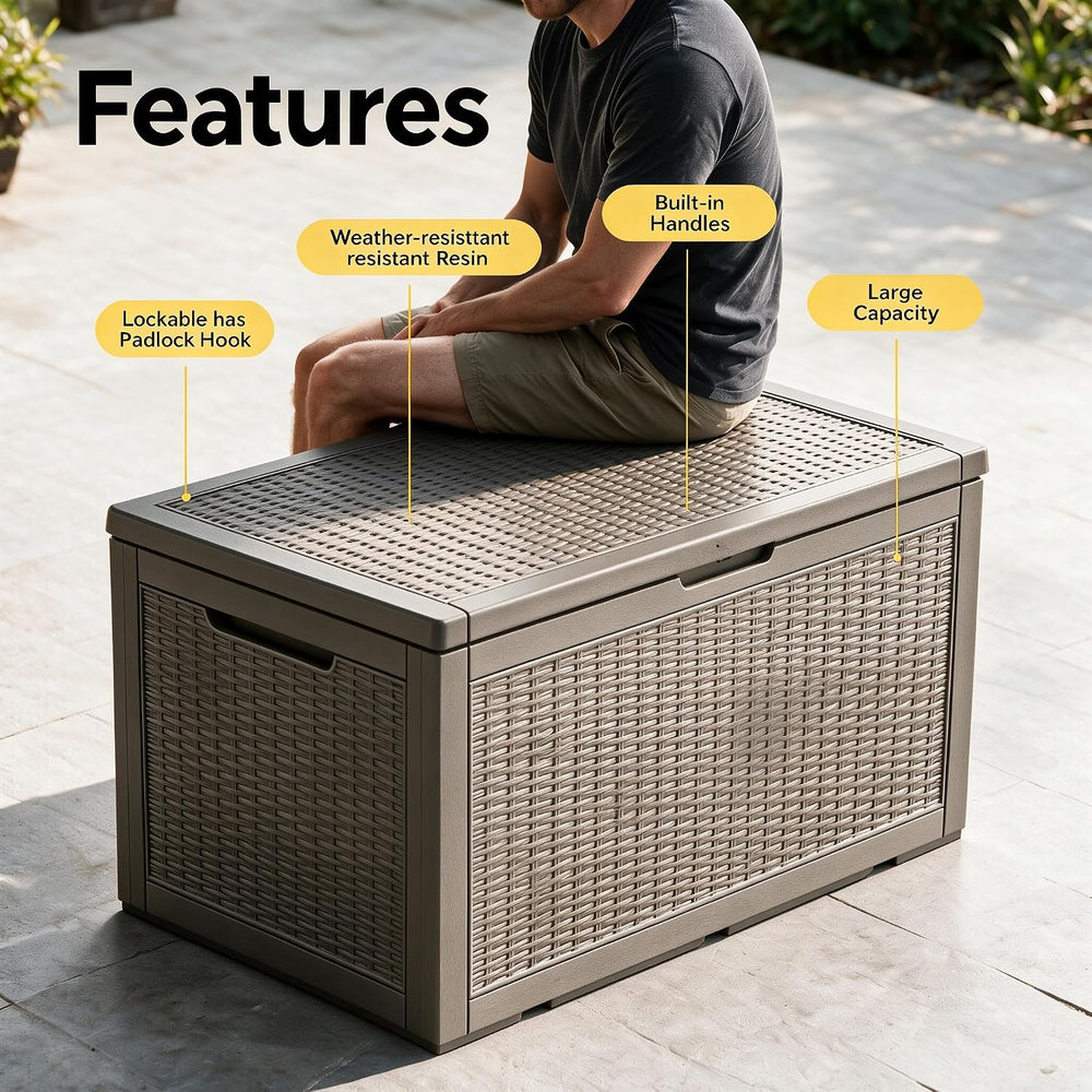 120 Gallon Deck Box,Lockable Outdoor Storage Box Gas Lift,Waterproof Grey