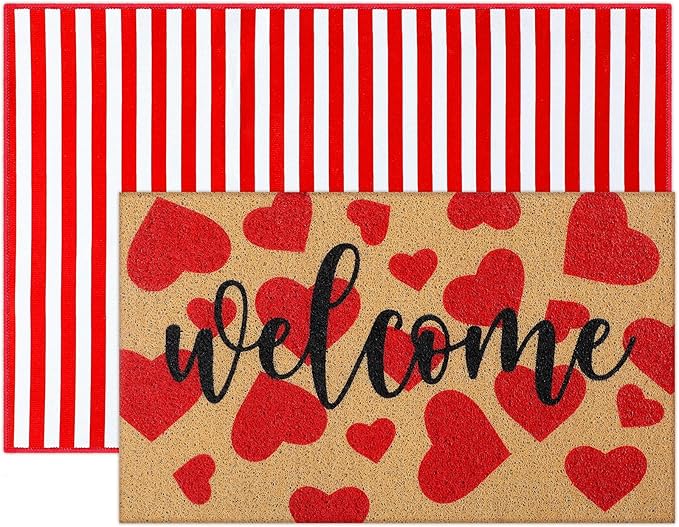 Tinideya 2 Pcs Door Mat Welcome Non Slip Coir Mats Floor Layering Doormats Se...