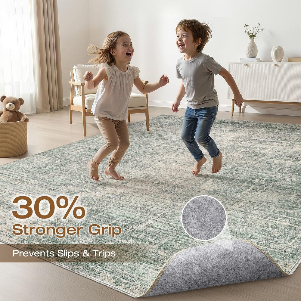 LOONGRUG 10x14 Area Rugs Washable Neutral Modern Living Room Rug Sage Green