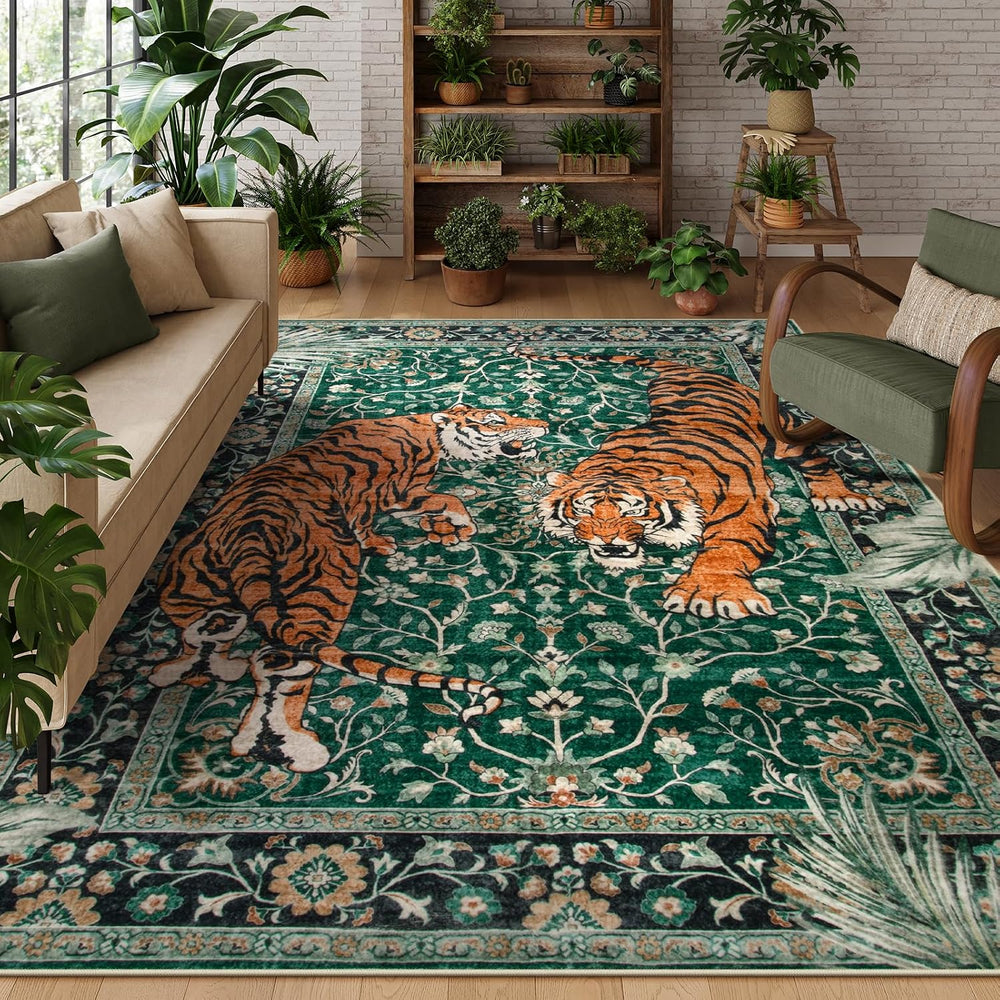 Moynesa Tiger 6x9 Area Rugs for Living Room, Boho Botanical Washable Dining R...