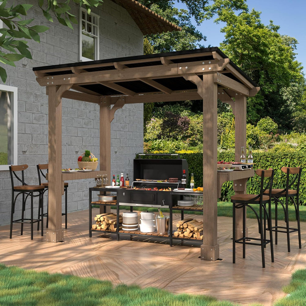 VEIKOU 8’x5’ Grill Gazebo, Patio Gazebo with Hardtop Metal Roof, Rainwater Dr...