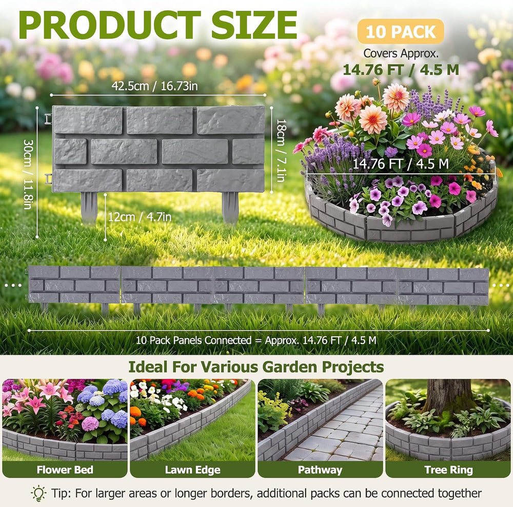14.76 FT Imitation Stone Garden Fence, 1pc Solar Light String, 30pc Clips