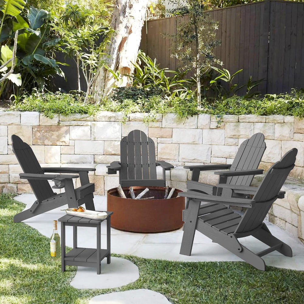 LUE BONA Folding Adirondack Chairs Set of 4, Gray HDPS Fire Pit Chairs