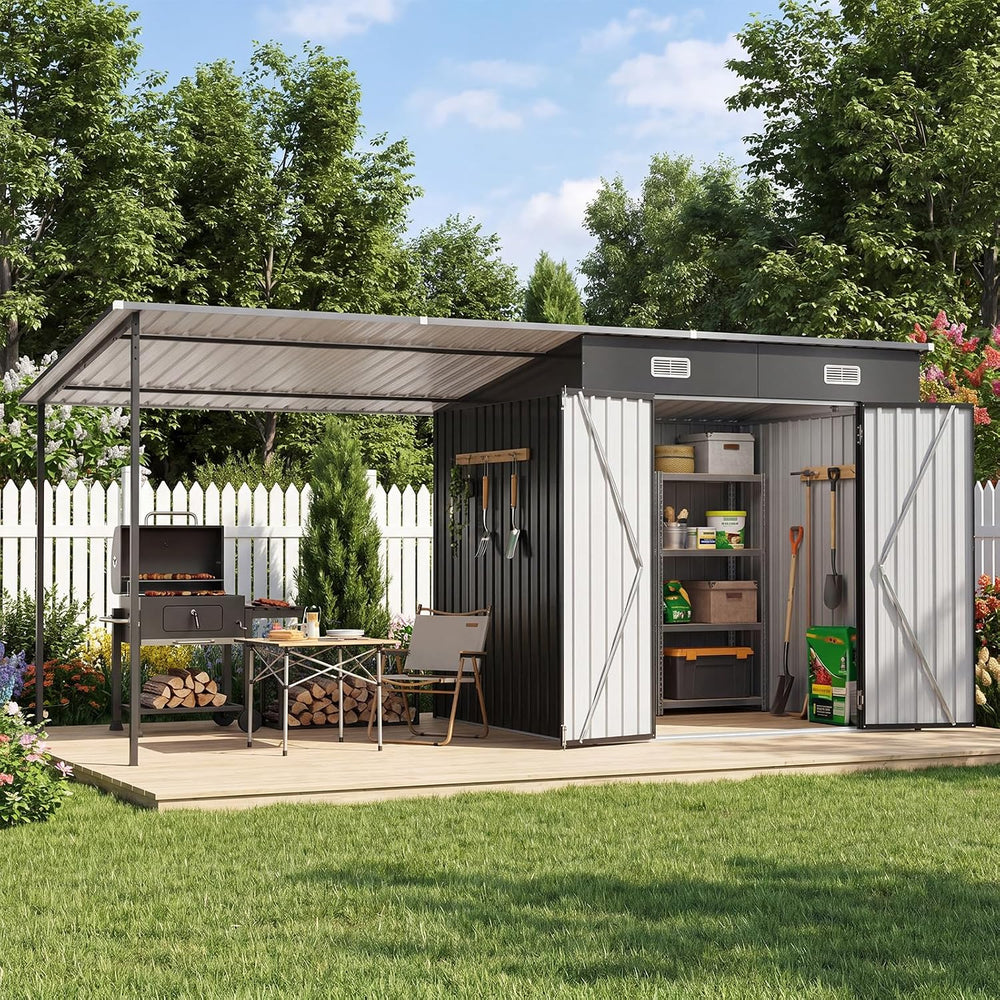 Aoxun 7x6FT Outdoor Storage Shed & Hardtop Canopy Gazebo Combo