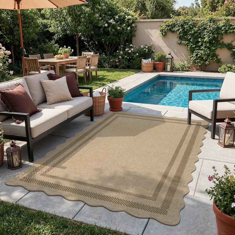 LIVEBOX Scalloped Easy Jute 4x6 Outdoor Rug, Washable Non Slip Geometric Area...