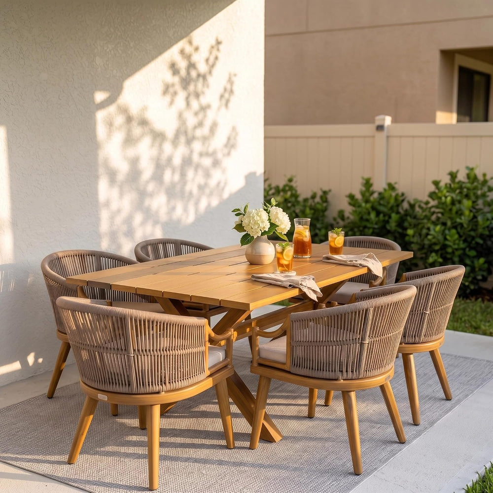 PURPLE LEAF Outdoor Dining Set for 6 Aluminum Table Set w/Cushions, Teak