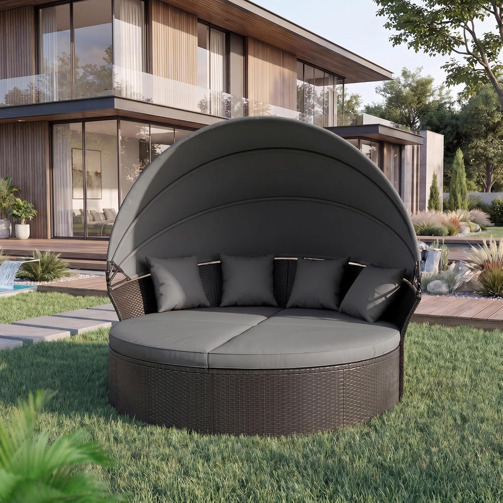 Outdoor Patio Furniture Canopy Daybed Round Sofas, 4 Pieces Seating Separates...