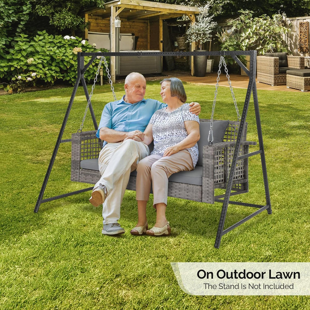 4FT Wicker Porch Swing for 2 Person, 800lb Capacity Outdoor Hanging Bench wit...