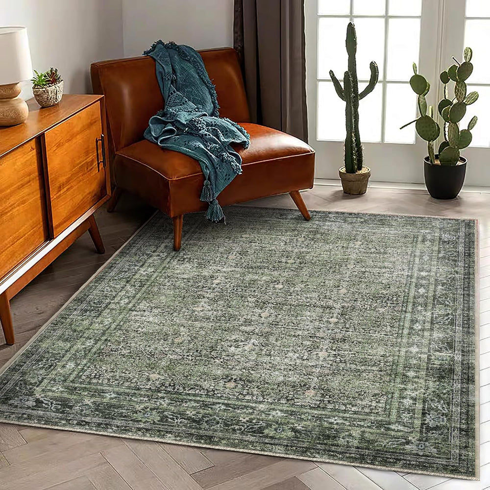 CHAMPLANT Washable Area Rug 4'x6' Traditional Floor Cover Foldable Th...
