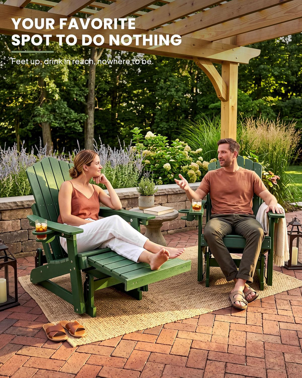 Adirondack Glider Chair Set of 2, Retractable Ottoman & Adjustable Backrest