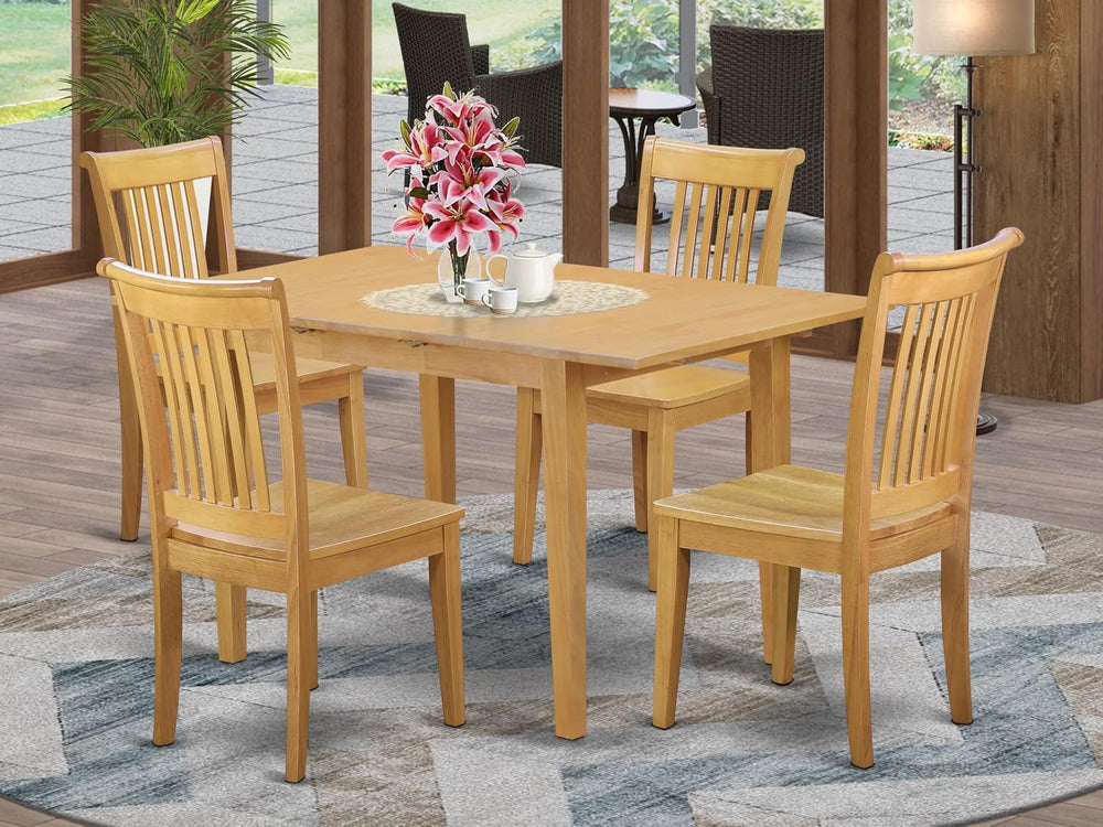East West Furniture NOPO5-OAK-W 5 Piece Dinette Set for 4 Includes a Rectangl...