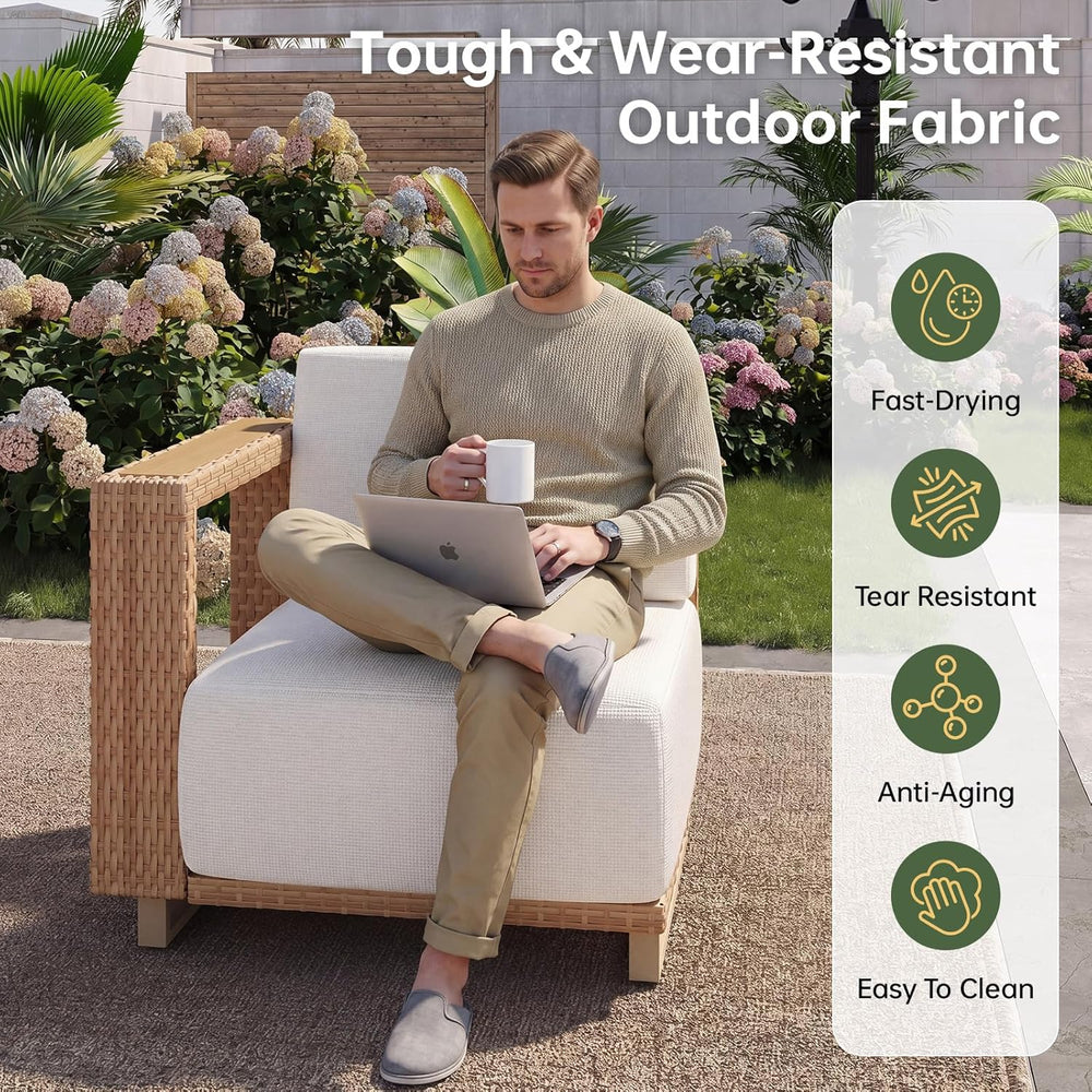 Aoxun Patio Furniture Set, 6 Piece Outdoor Wicker Sofa, Yellow/Beige