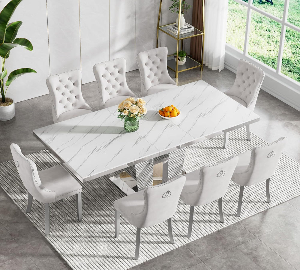Modern Extendable Dining Table Set for 8, 94" Faux Marble Expandable Tab...