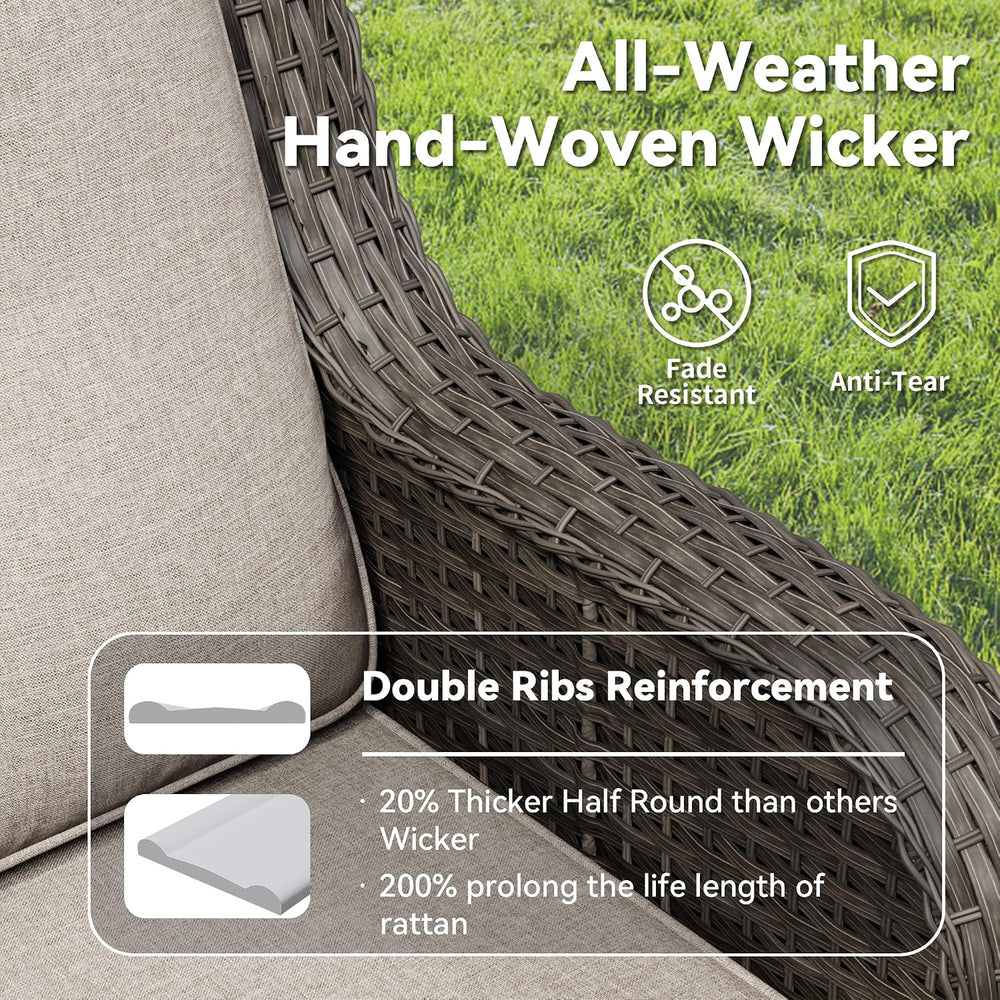 3 Pieces Outdoor Wicker Patio Furniture Set - Patio Chairs Set with Thickened...