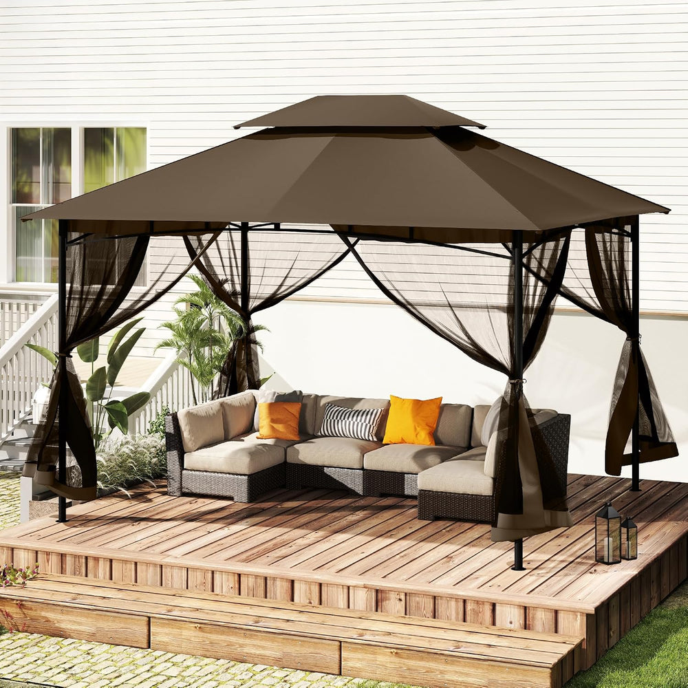 HAPPATIO Patio Gazebo 10' X 12', Ventilated Double Roof & Mosquit...