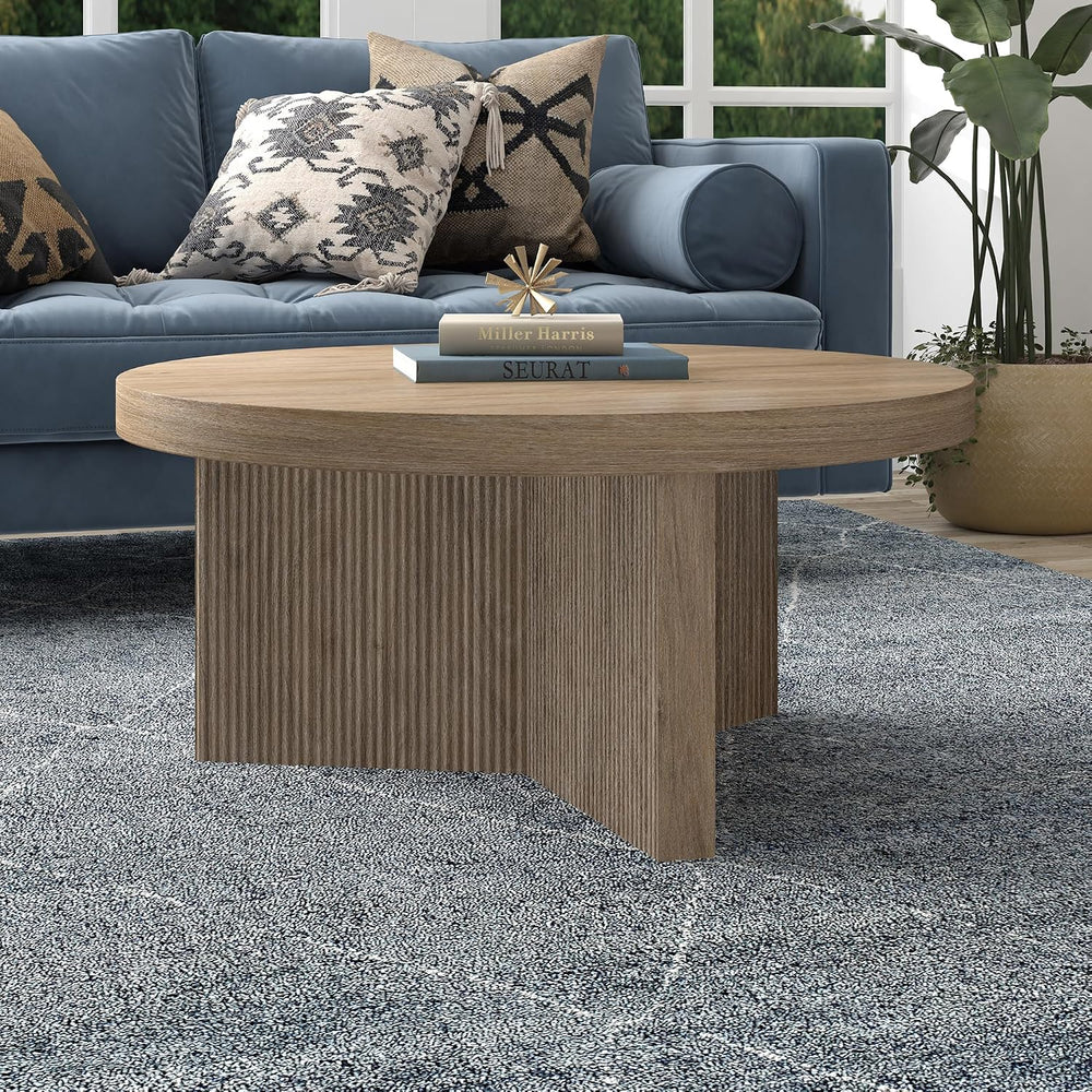 Henn&Hart 32" Scandinavian Fluted Coffee Table, Weathered Gray