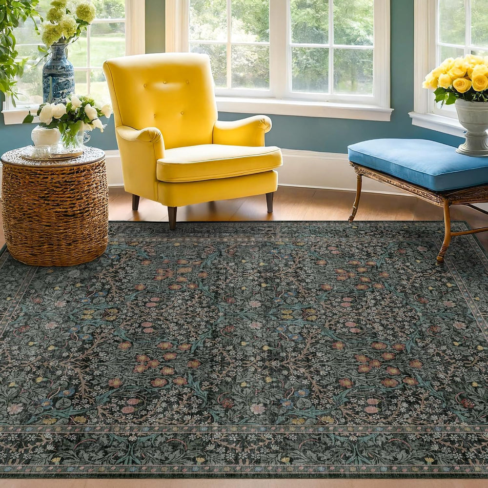 Dark Green 4x6 Entryway Rug, Washable Area Rug 4x6 for Living Room, Bedroom, ...