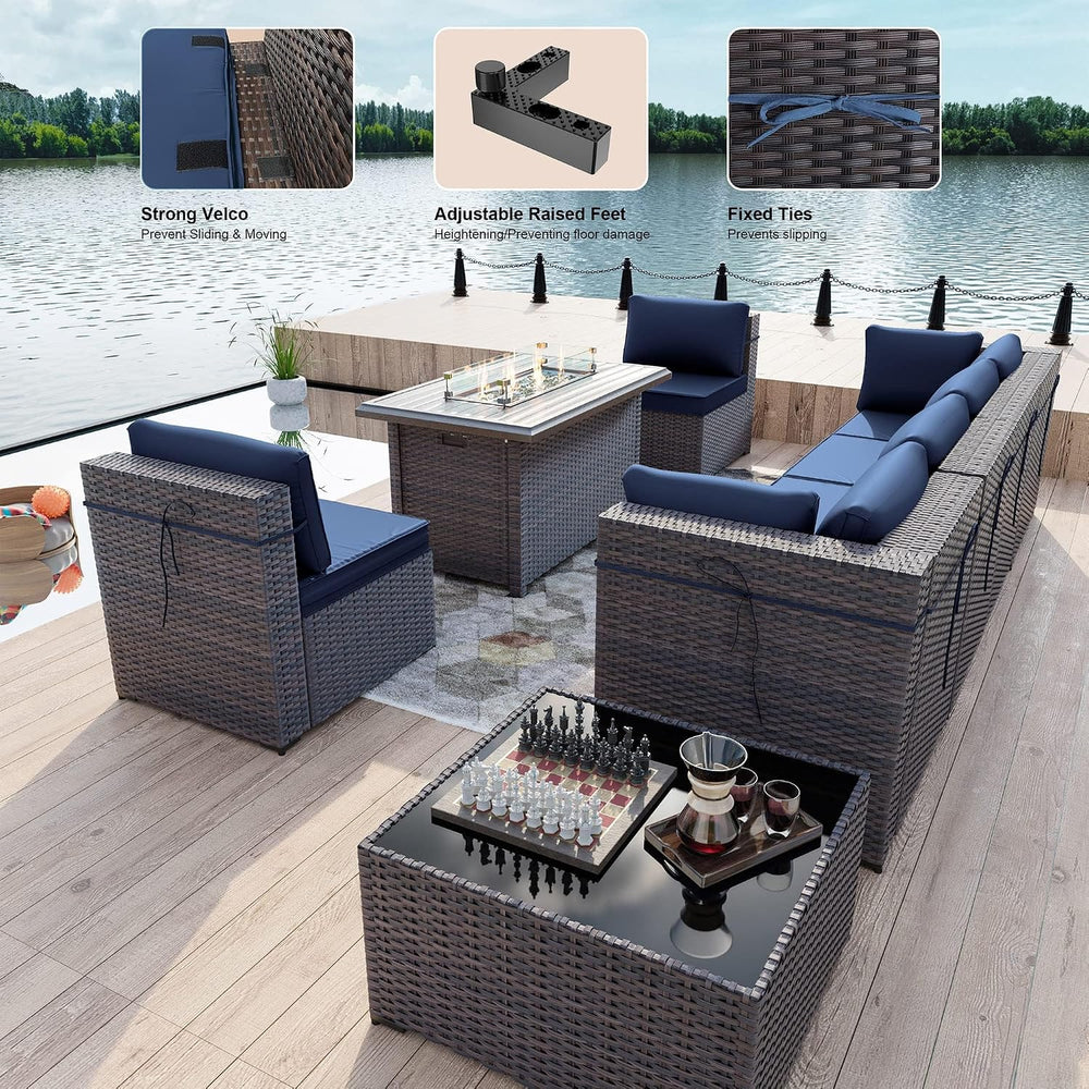 Kullavik 8 Piece Wicker Patio Furniture Set with Fire Pit Table