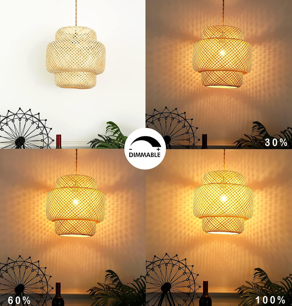 Plug in Pendant Light Rattan Hanging Lights with Plug in Cord Bamboo Hanging ...