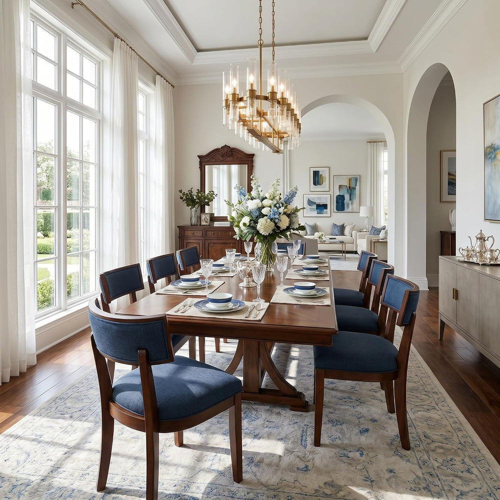 Blue Dining Chairs Set of 6, Upholstered Linen Fabric Dining Room Chairs with...