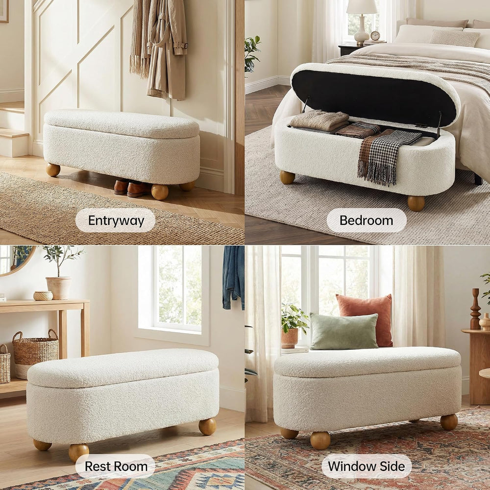 VKNOW 44.8" Storage Ottoman Bench End of Bed Bench with Hinge, Beige