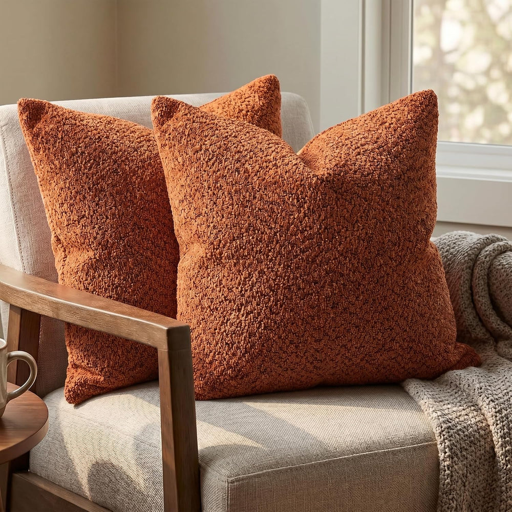 Neelvin Orange Throw Pillow Covers 24x24 inch, Thick Chenille Decorative Pill...