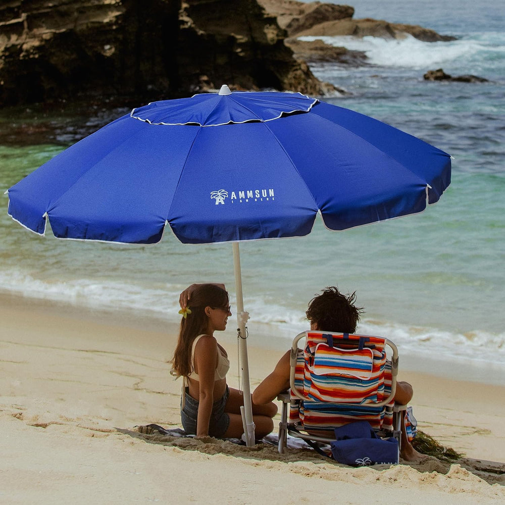 AMMSUN 8 Feet Large Beach Umbrella with Sand Anchor Heavy Duty High Wind Port...