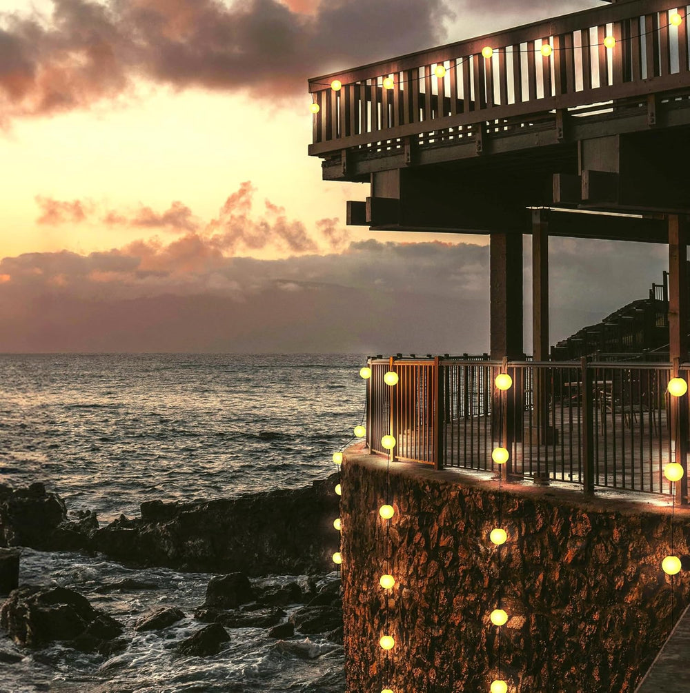 Brightech Orb Outdoor Indoor String Lights - Frosted Lantern LED String with ...