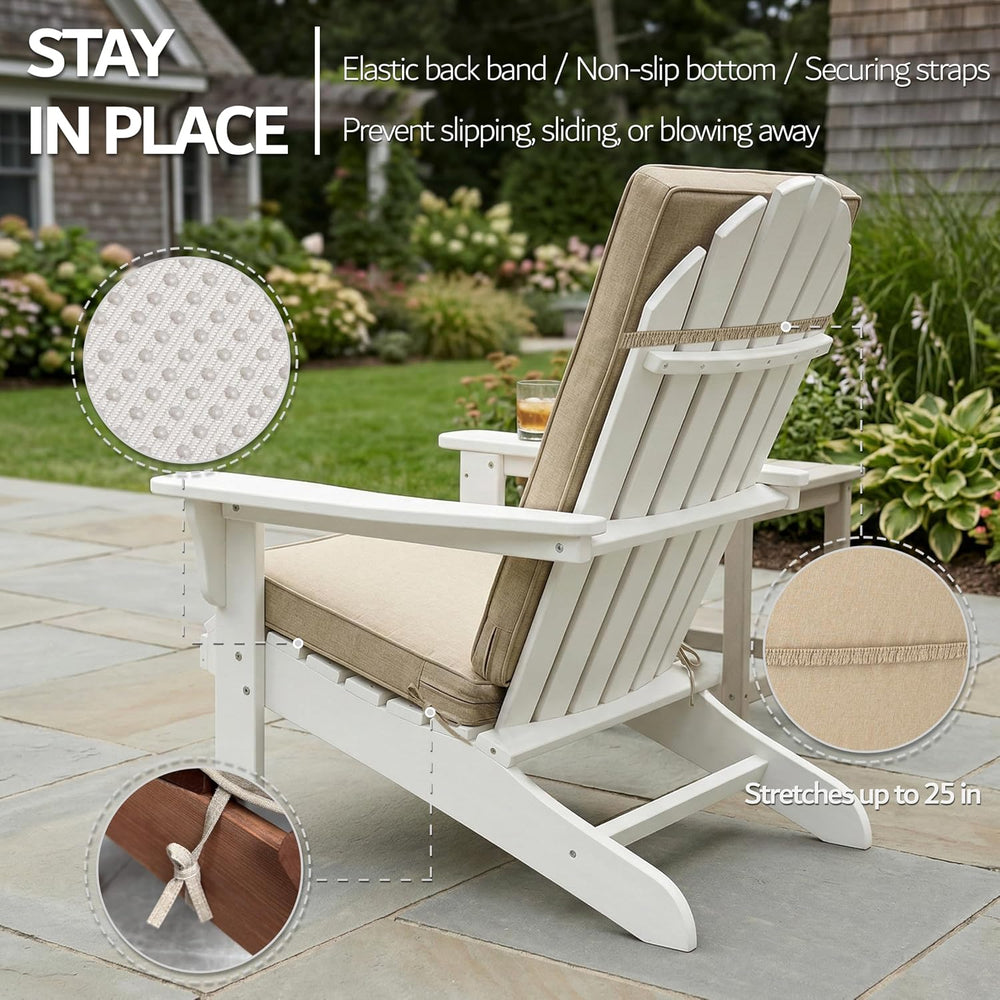 Adirondack Chair Cushion - Removable Cover, Water-Repellent & Fade-Resist...