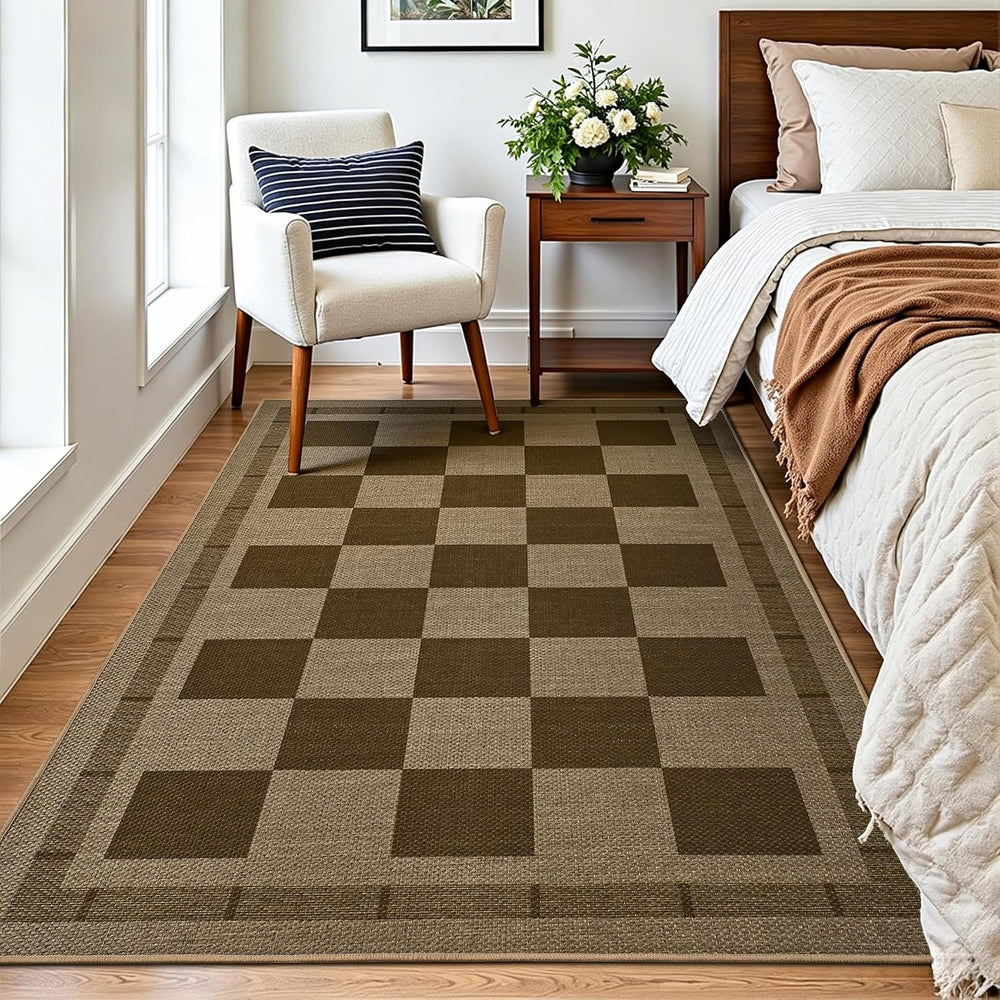 3x5 Outdoor Rug, Jute Checkered Rugs, Patio, Entryway, Balcony, Porch Rug