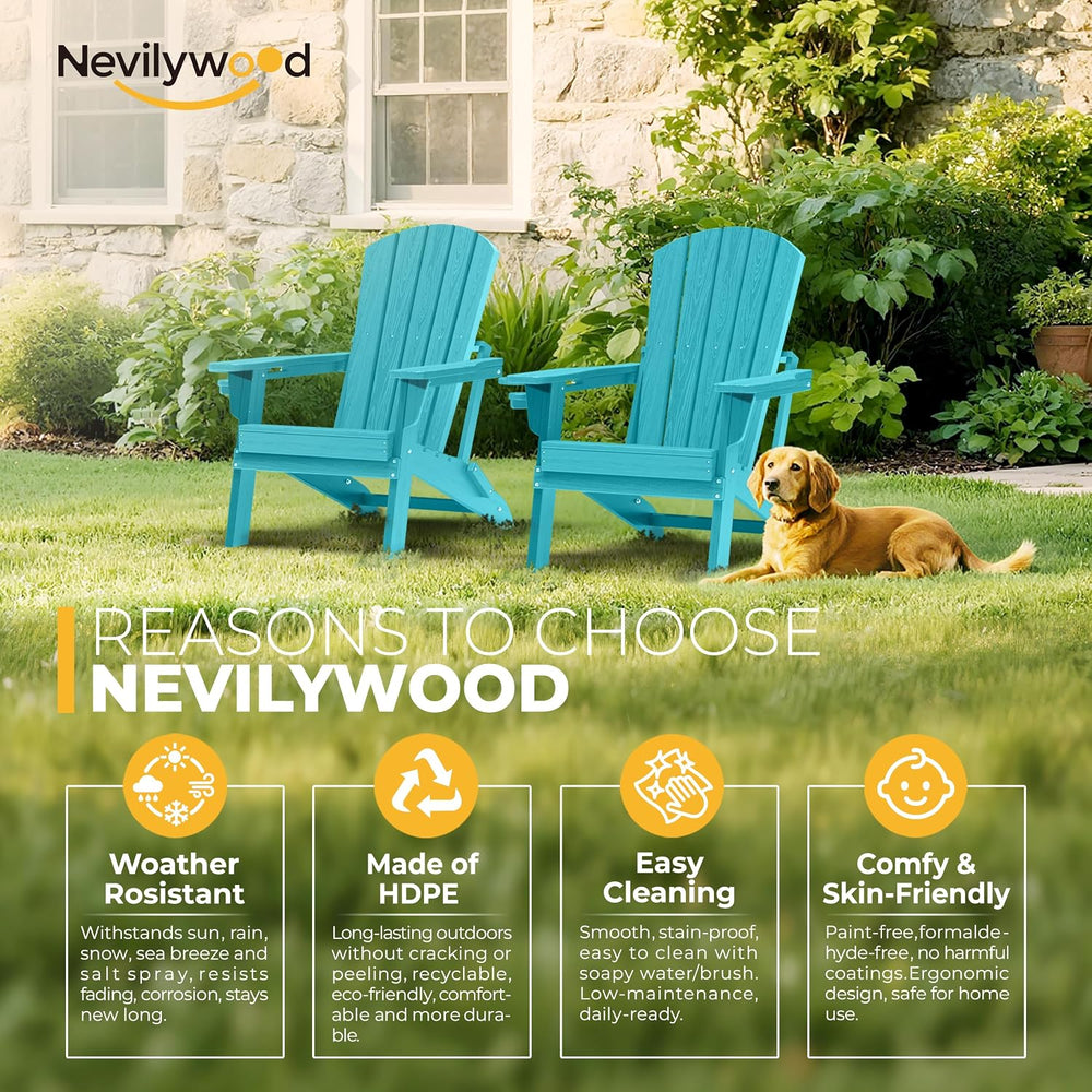 nevilywood Folding Adirondack Chairs Set of 2, HDPE Cup Holders, Aruba