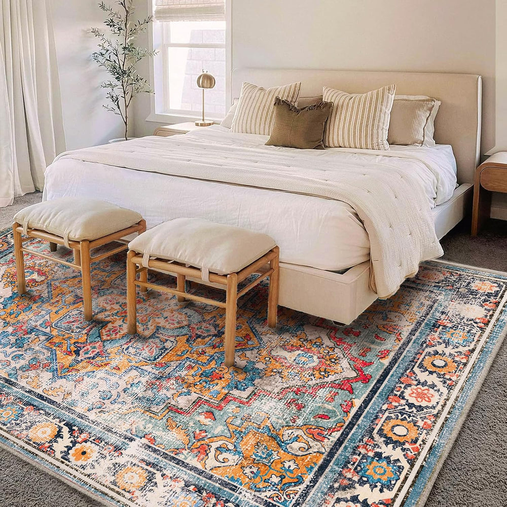 CHAMPLANT 6'x9' Washable Vintage Area Rug Boho Chic Medallion Distres...