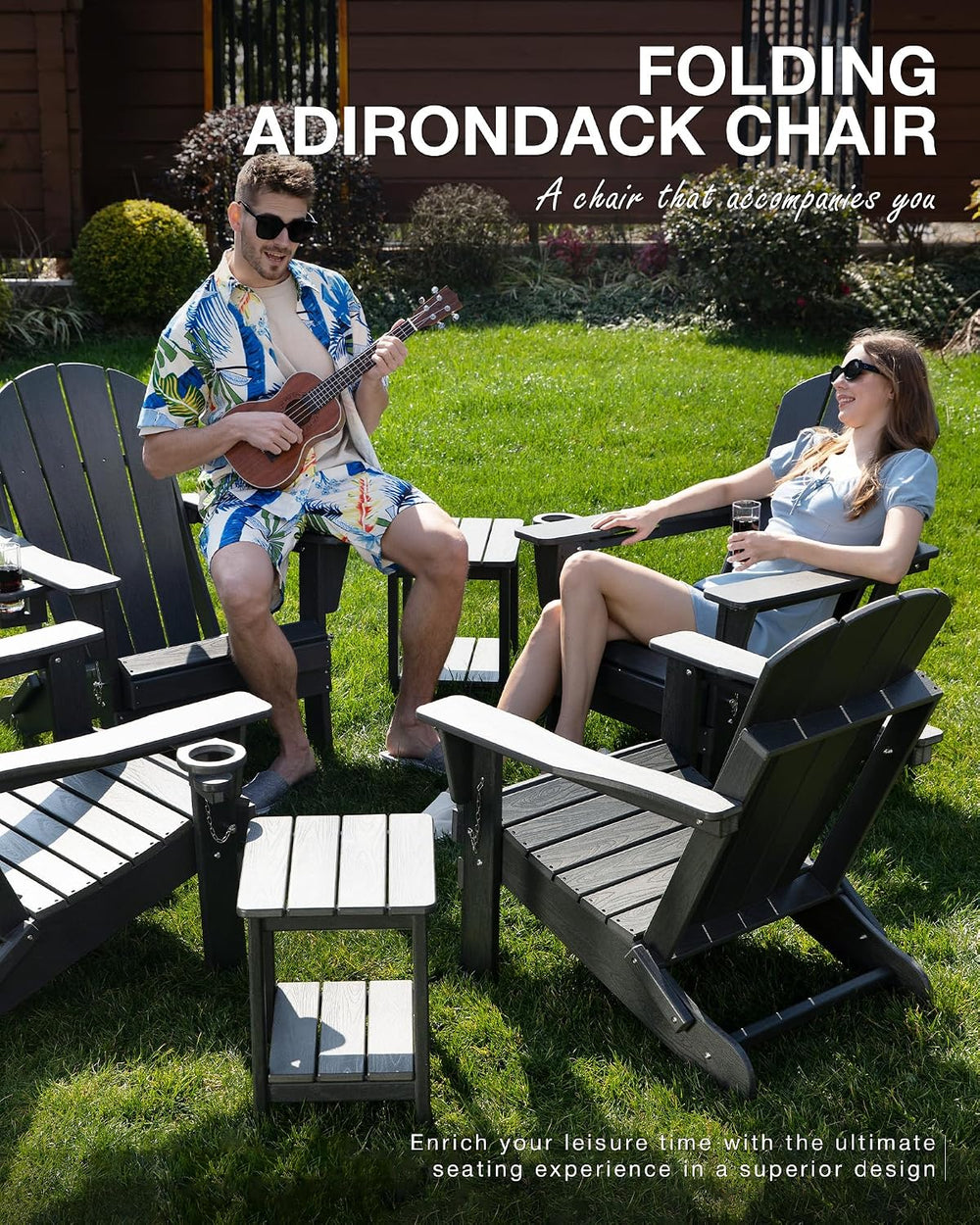 Folding Adirondack Chair, Patio Chair Wood Texture, Outdoor Chair Weather Res...