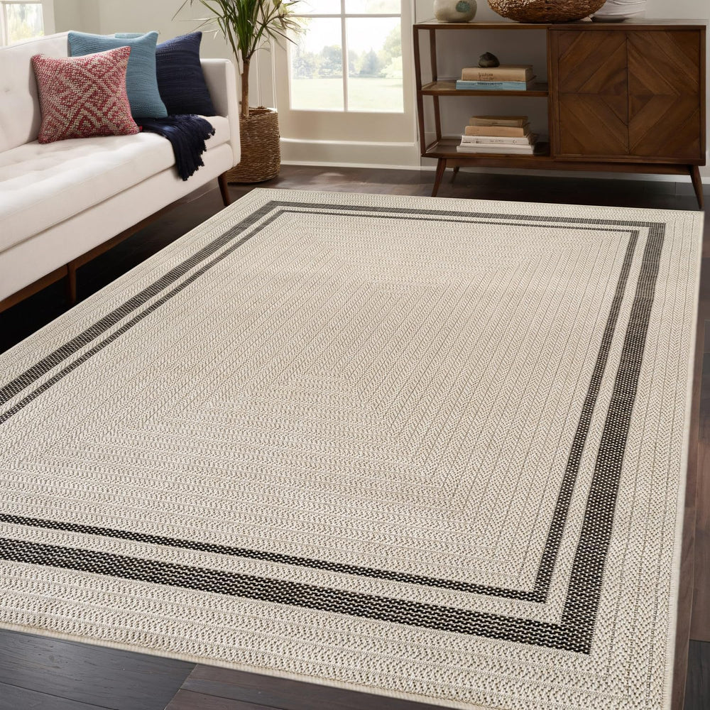 Beverly Rug Easy Jute Bordered Rug 10x14 Washable Large Indoor Outdoor Area R...
