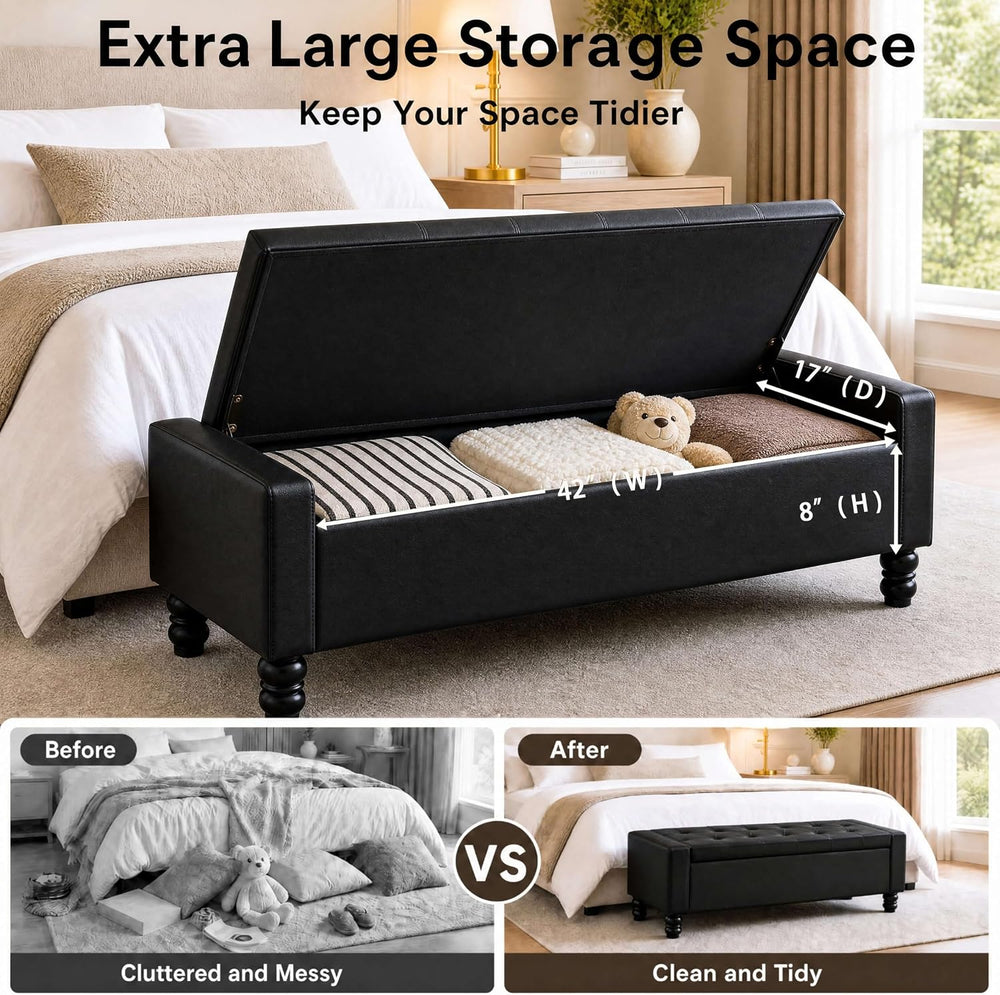 50 Inch Faux Leather Storage Ottoman Bench for Bedroom End of Bed
