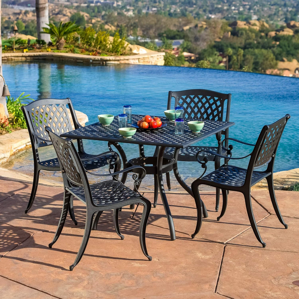 Christopher Knight Home Hallandale Cast Aluminum Outdoor Dining Set, 5-Pcs Se...