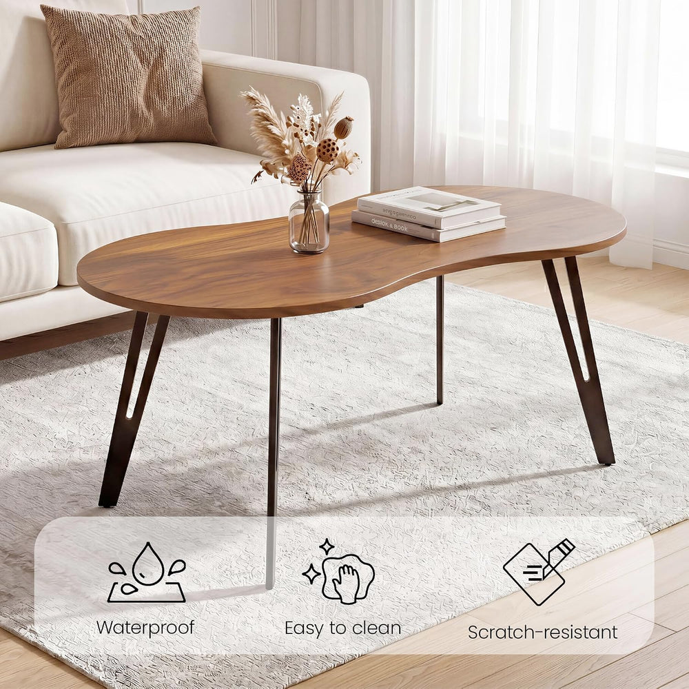 Mid-Century Modern Oval Coffee Table, 39.37" Wood Grain Center Table