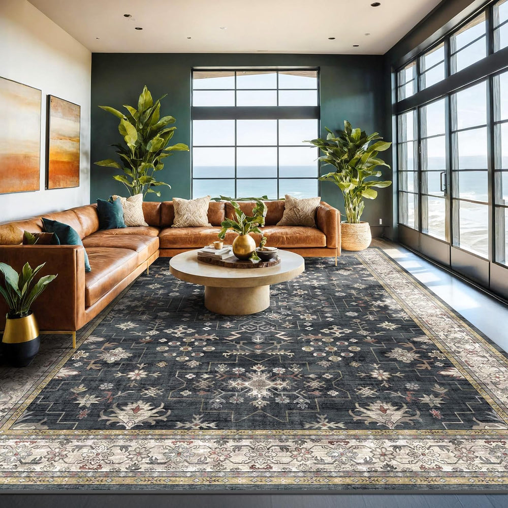 Black Farmhouse Washable 8x10 Area Rugs for Living Room, Bedroom, Dining Room...