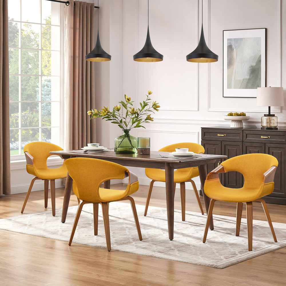 Art Leon Mid Century Desk Chair No Wheels Set of 2, Fabric, Yellow